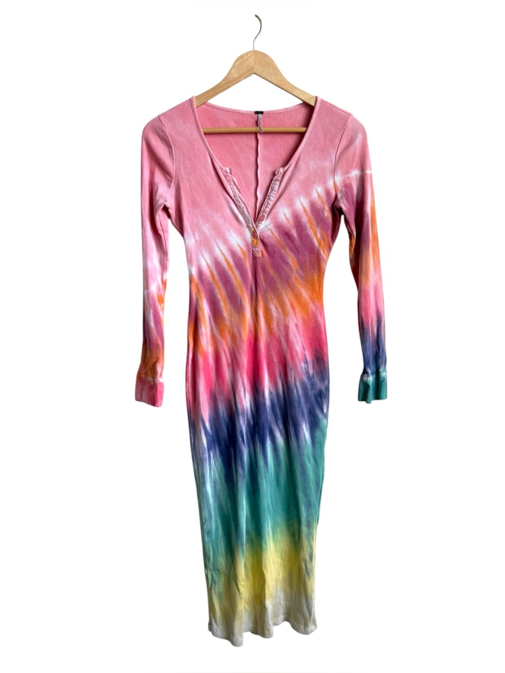 Young Fabulous & Broke Leo Rainbow Tie Dye Ribbed Midi Dress Size Small